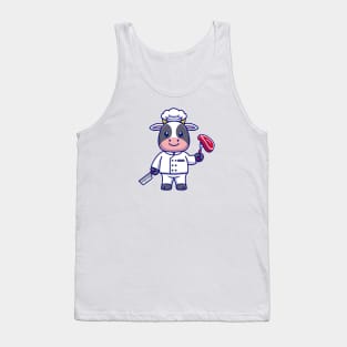 Cute Cow Chef Cooking Meat Cartoon Tank Top